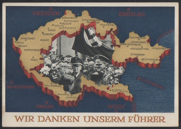 Propagandakarte Besetzung Böhmen und Mähren 1938.